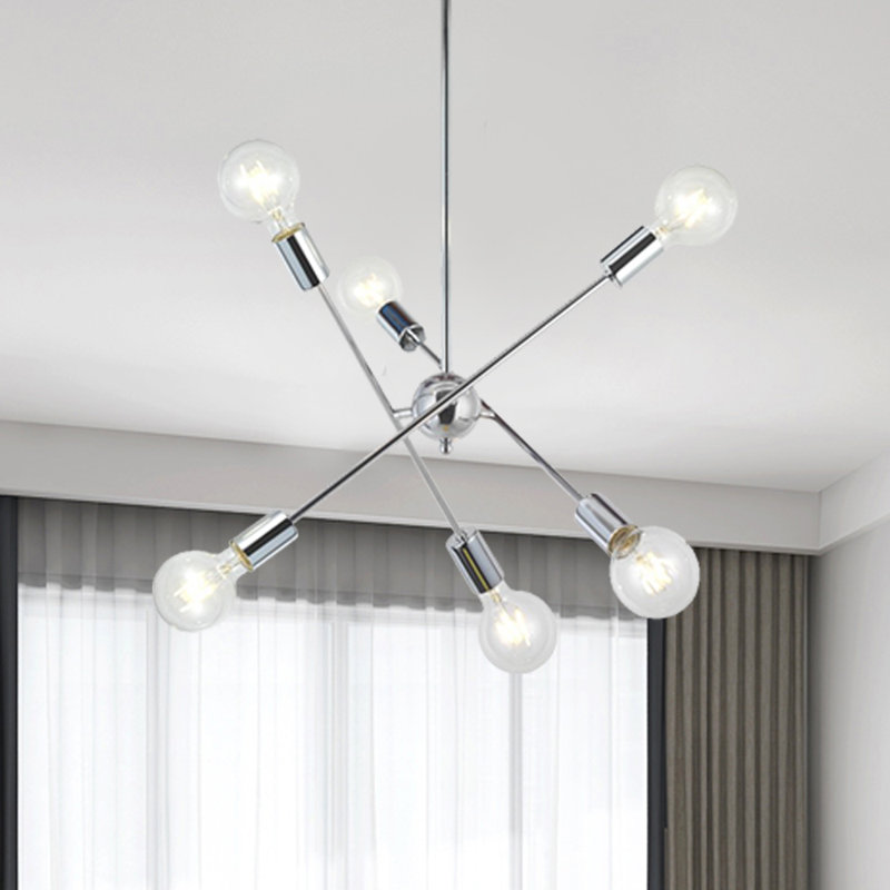 Luminaire suspendu en nickel brossé 6 lumières Yonker Spoutnik, Chrome