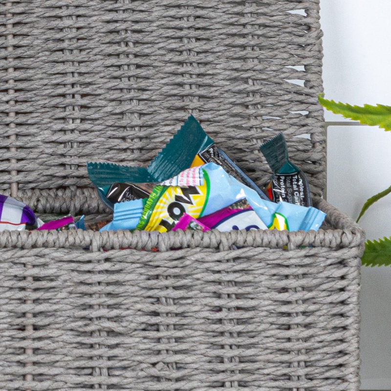 Compact White Paper Rope Wicker Storage Basket with Lid