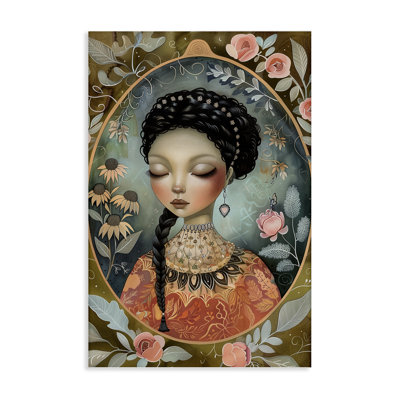 Floral Edged Portrait of Woman Canvas, design by The Dutch Lady
