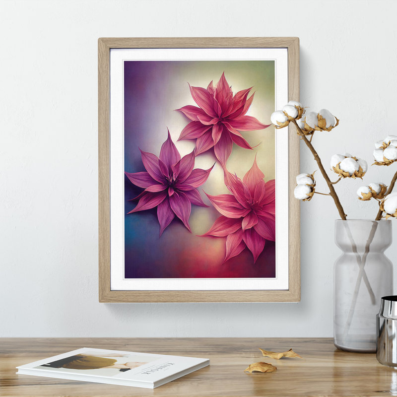 Three Radiant Flowers - Single Picture Frame Print, 46cm H x 34cm W x 2cm D, Oak