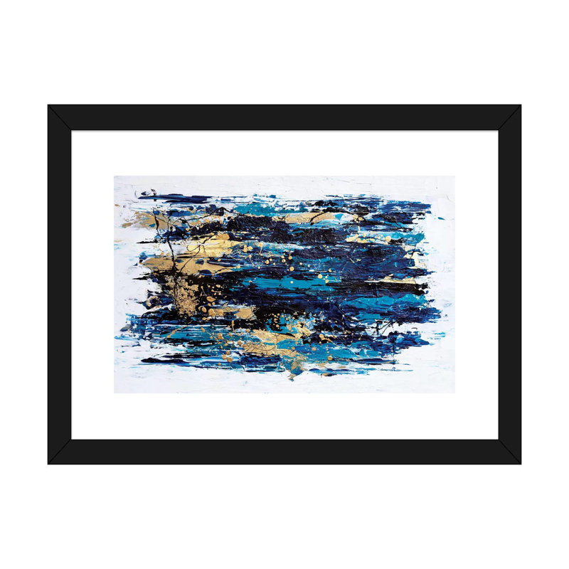 Blue Tide par Nikki Chauhan-impression d’art graphique, Papier encadré noir, H 24 po x l 32 po x p 1 po, Blanc