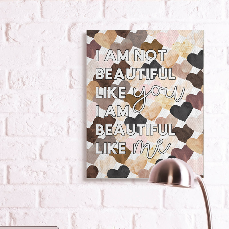 «Beautiful Like Me Expression» par Erica Billups - impression d'art textuel, H 40 po x l 30 po x P 1,5 po, Toile tendue