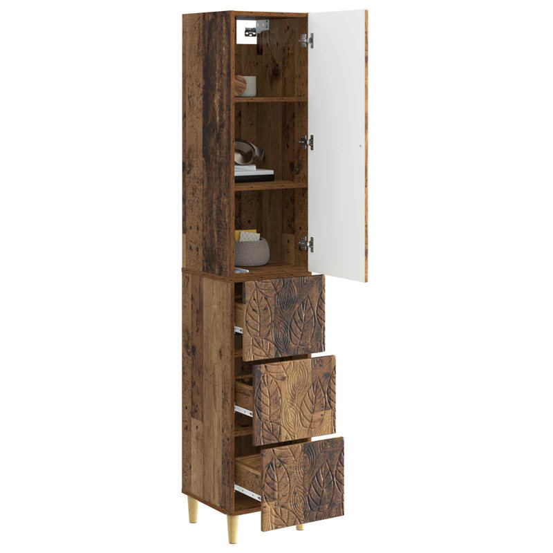  Cabinet Set 2 Pcs Engineered Wood Storage Home Office Compact Sideboard, Old Wood