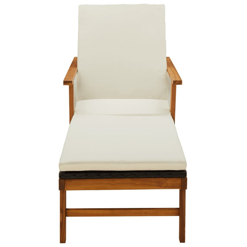 78.7" Long Acacia Single chaise with Cushions, Cream White