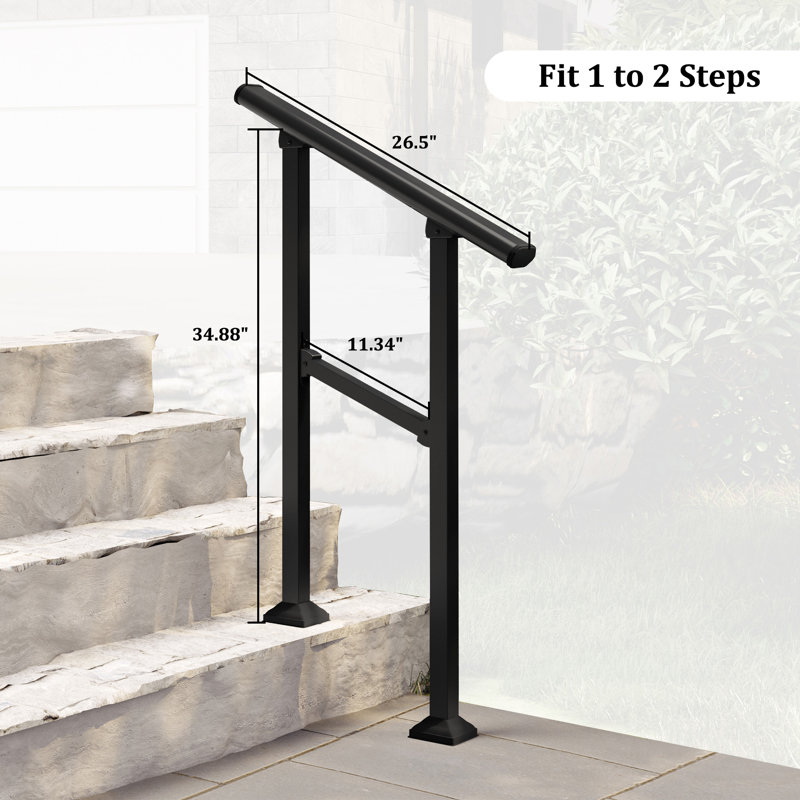 Rampe d'escalier extérieure noire (ensemble de 2), H 36 po x l 12 po x P 1,57 po