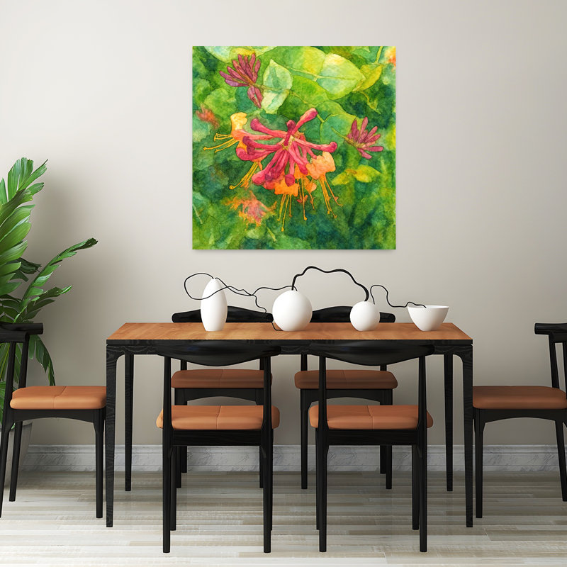 Art contemporain abstrait chèvrefeuille en fleur, H 32 po x l 32 po