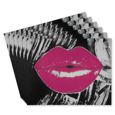 Pink Glossy Lips Polyester Andaluss Set of 6 - Home Decor