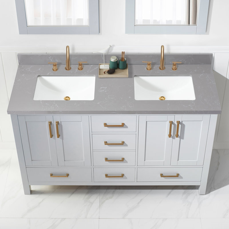 Jaen 61'' Reticulated Gray Composite Stone Double Vanity Top