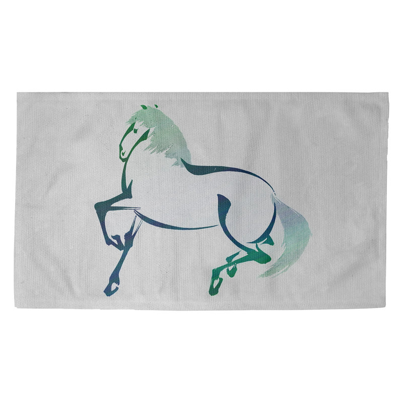Tapis bleu/vert de cheval japonais rétro Steadman, Rectangle 2 pi 2 po x 3 pi 4 po