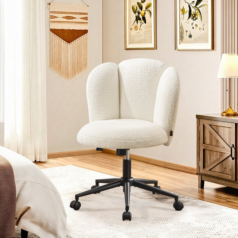 Chaise de bureau moderne sans accoudoirs en velours avec dossier en peluche et dossier pour bureau à domicile et chambre à coucher