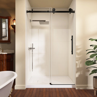 Porte de douche coulissante simple sans cadre en verre noir mat 50 po - 54 po x H 76 po H