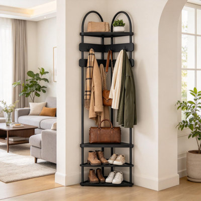 Portemanteau de 71 po avec rangement pour chaussures et porte-chaussures, porte-manteau pour l'entrée 6 crochets