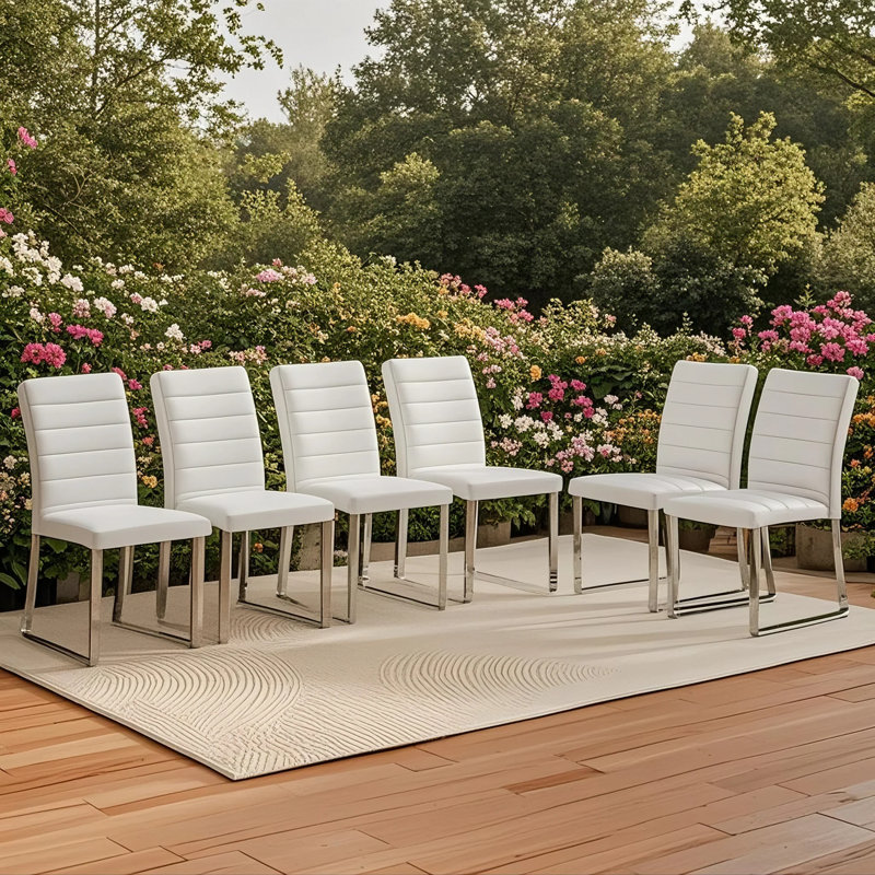 Chaises de salle à manger rembourrées avec coussin de siège et dossier en similicuir, Blanc, Chrome chrome