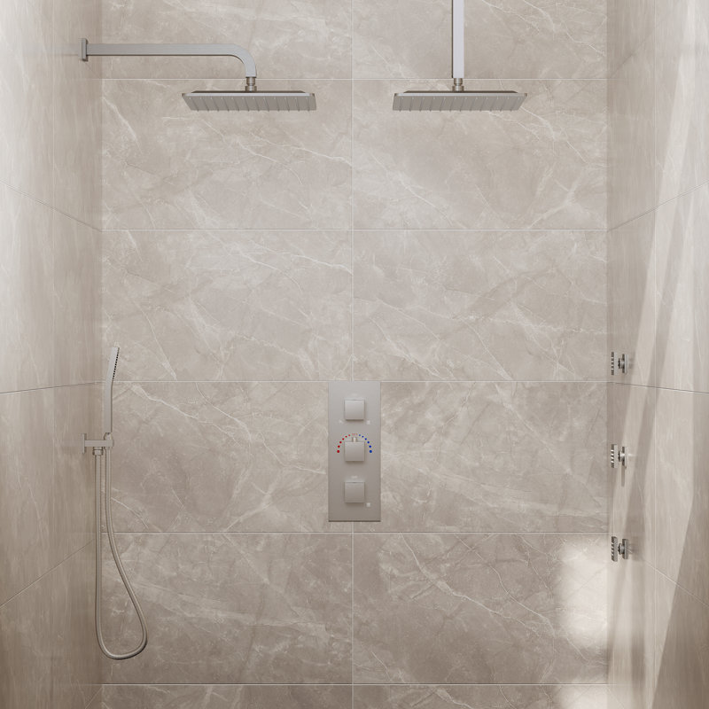 Système de pomme de douche thermostatique double, robinet de douche à pluie haute pression 12 "avec douchette et jet pour le corps