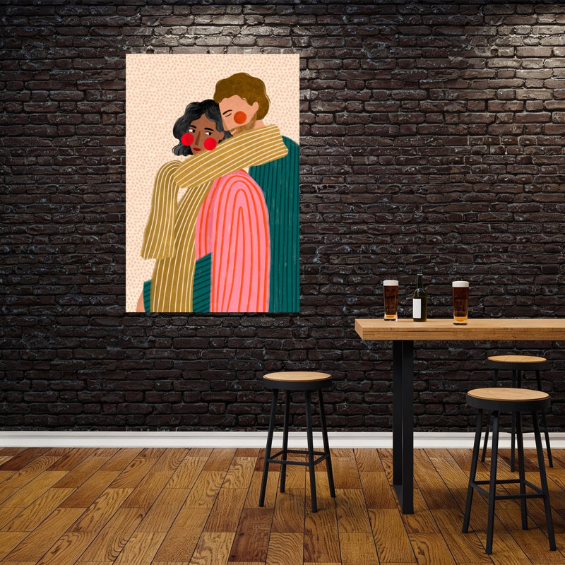Loving Couple Embrace Modern Romantic Contemporary Portrait Wall Art Print by Bea Muller - Wrapped Canvas Print