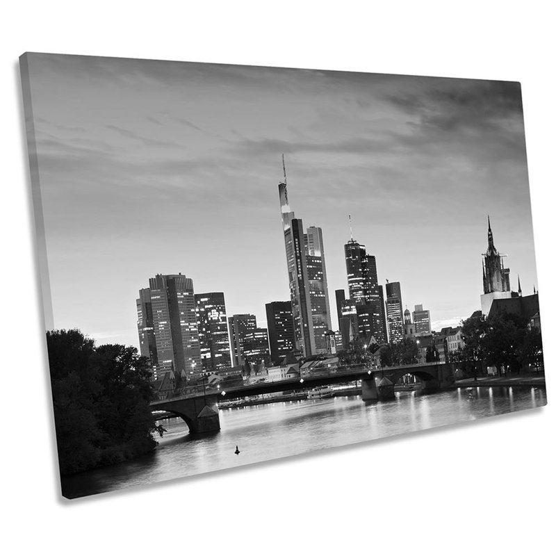Frankfurt Skyline B&W - Wrapped Canvas Print, 91.4cm H x 137.2cm W x 4cm D