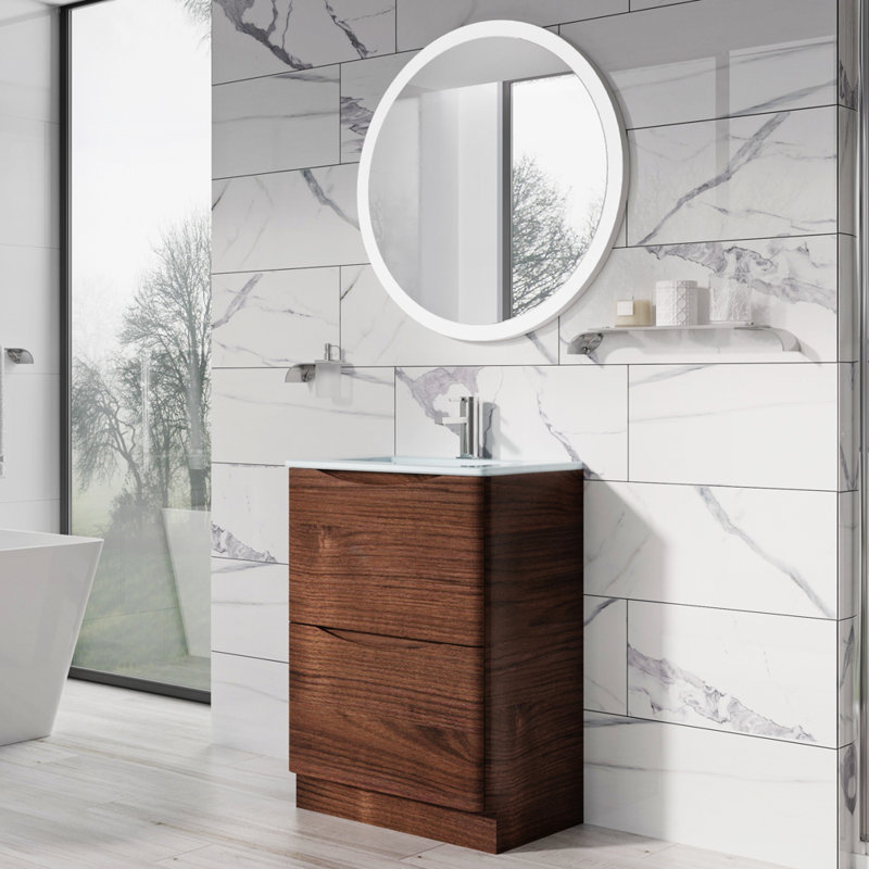 Stanhope 600 mm Freestanding Single Vanity with Integrated Glass Basin, White