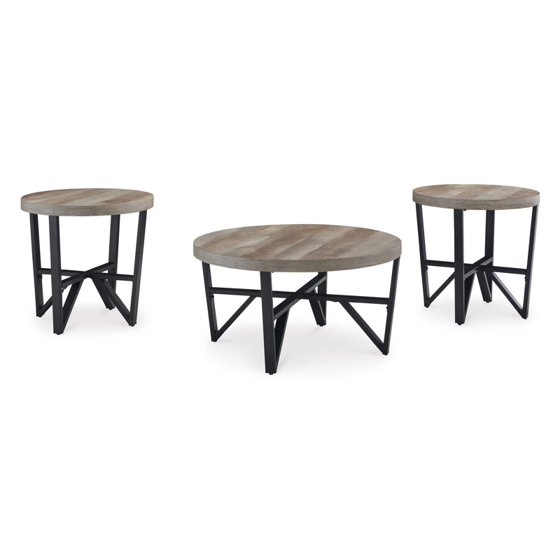 Deanlee Round Black and Brown Metal Frame Table Set