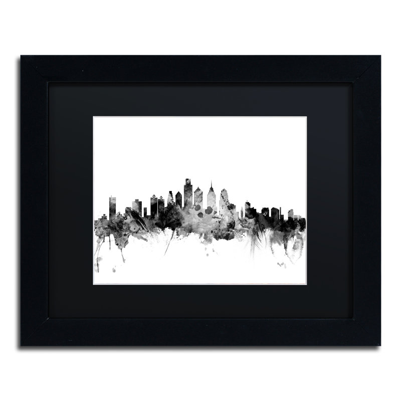 « philadelphia pa horizon b&w », impression encadrée, H 11 po x l 14 po x P 0,5 po, Noir