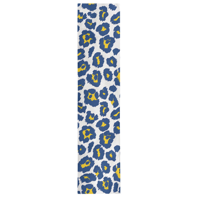 Animal Print Table Runner, 72" x 16", White/Blue/Light Yellow