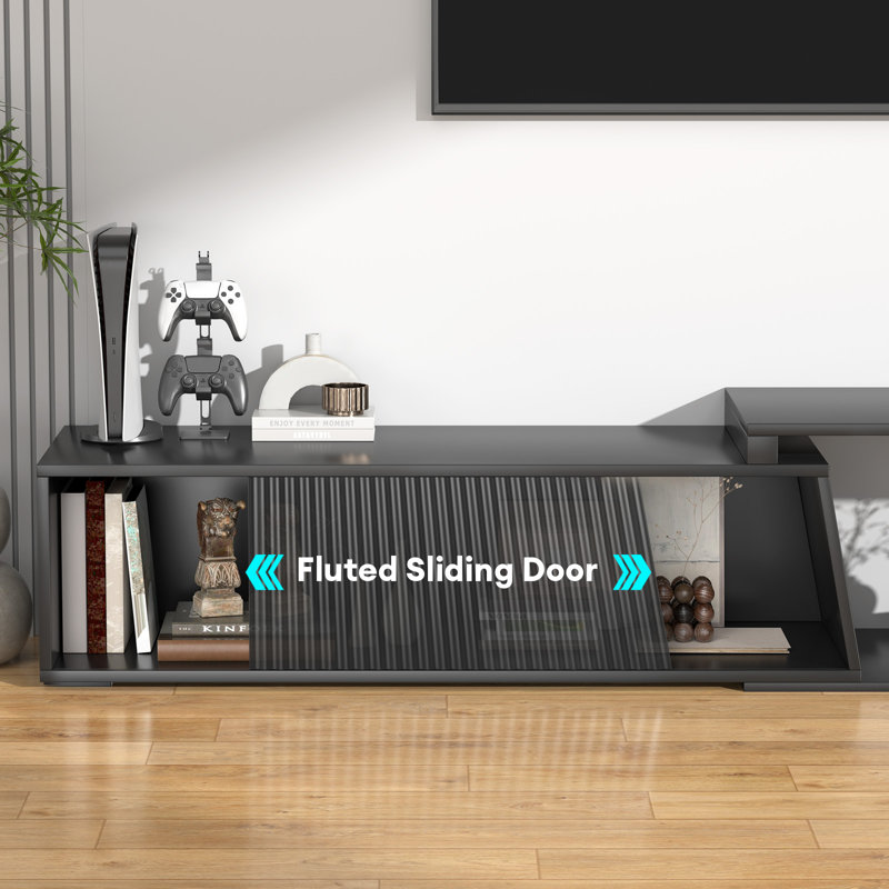 Extendable TV Stand, Modern Entertainment Center For Up To 110 Inch TV, Wood Reversible TV Media Console, Black
