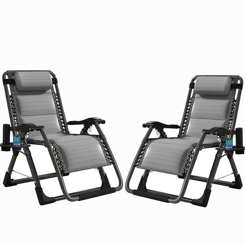 Chaises de patio inclinables réglables avec coussin amovible, appui-tête et plateau Lare Zero Gravity, gris