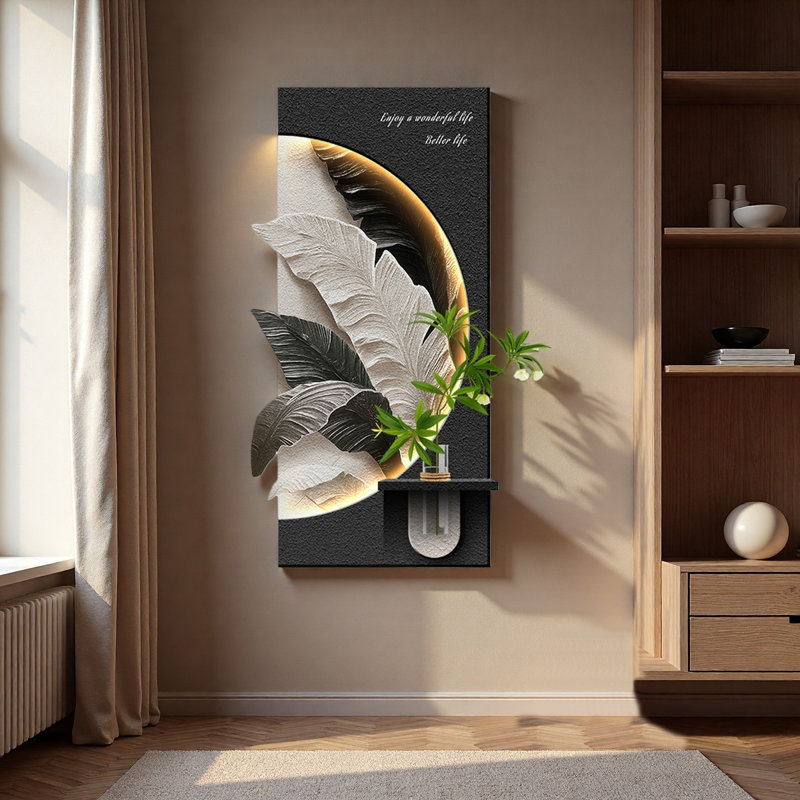 Décoration de hall d'entrée hydroponique à DEL noir et gris gris, H 55,12 po x l 27,56 po x P 1,18 po