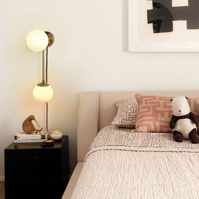 Duo Modern Contemporary Wall Sconce - Brushed Brass, Plug-in, Brushed Brass
