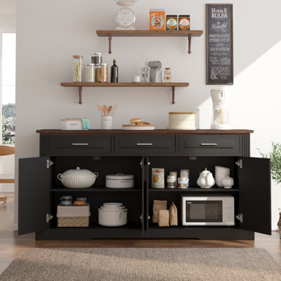 63 Inch Farmhouse Barn Door Buffet Cabinet With Door Storage Racks 2 Drawers And Coffee Bar Station