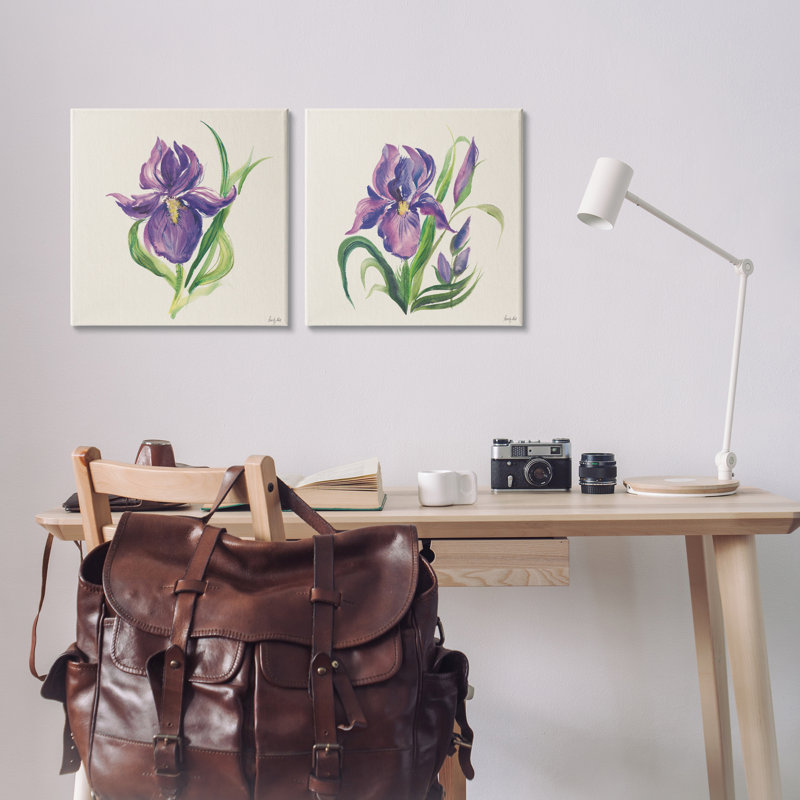 «Mauve Iris en fleur», ensemble de 2 toiles murales par Kristy riz, H 17 po x l 17 po