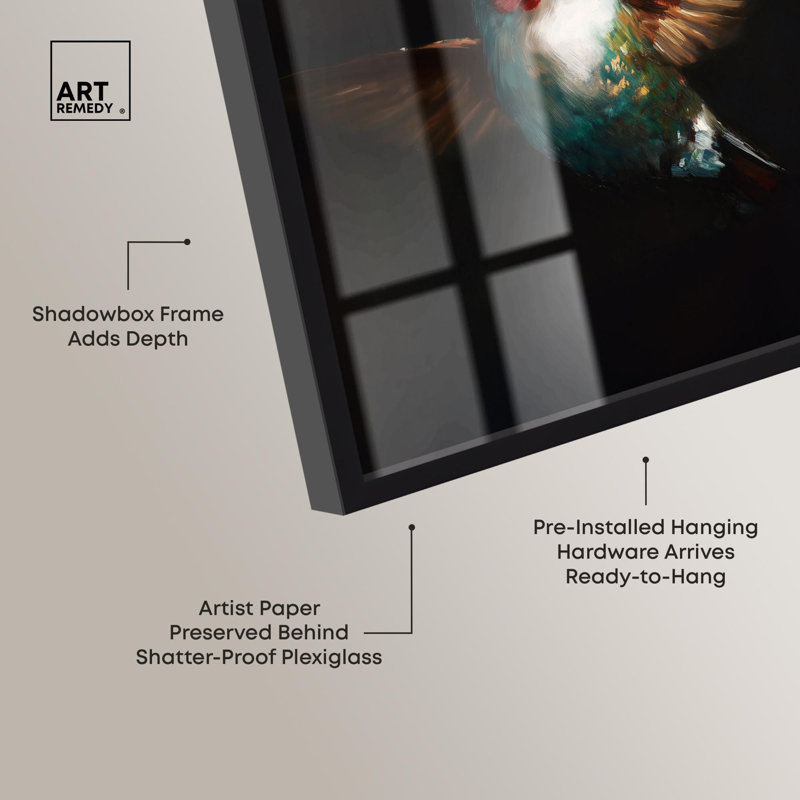 «Royal Bird I Shadowbox Print Bird» par Art Remedy, H 55 po x l 37 po, Noir
