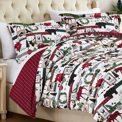 Literie réversible Southshore Fine Linens Merry Town, en microfibre doublement brossée 100 g/m², idéale pour les fêtes. Comprend une couette et deux taies d'oreiller King (taille King/California King).