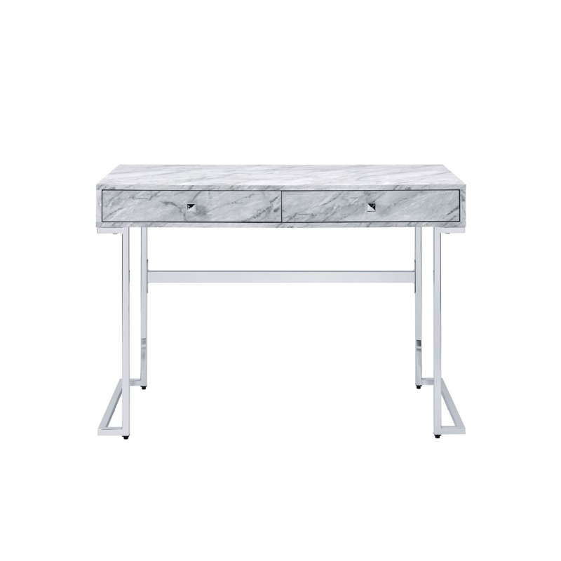 42" White Writing Desk With Two Drawers