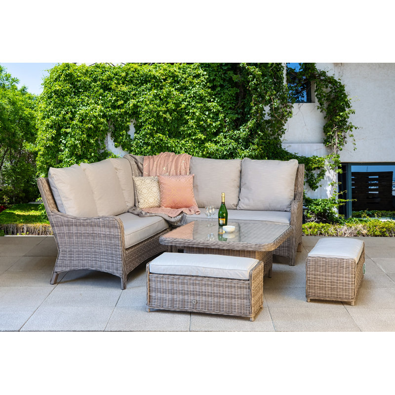 Mabry 6 - Person Wicker Patio Dining Set with Square Table , Cushions Included