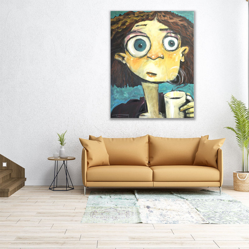 Her First Sip Of Coffee - Canvas Print Wall Art, 40" H x 32" W