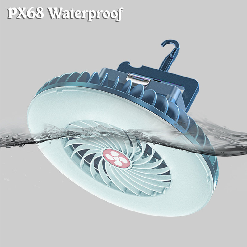 Lampe de camping d'extérieur à DEL kbndieu, ventilateur de camping portable, mini ventilateur de bureau à DEL avec batterie USB 2400 mAh, avec crochet, pour le camping personnel