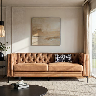 Brinna Upholstered Button-Tufted Sofa with Metal Legs