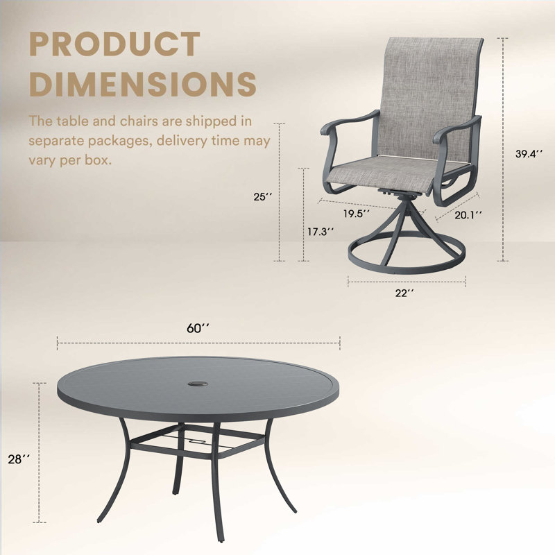 9 Piece Patio Dining Set With 60" Round Table, Gray