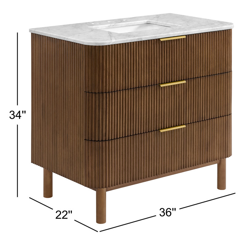 Kensington 36" Bathroom Vanity In Reeded Birch, Brown Reeded Birch