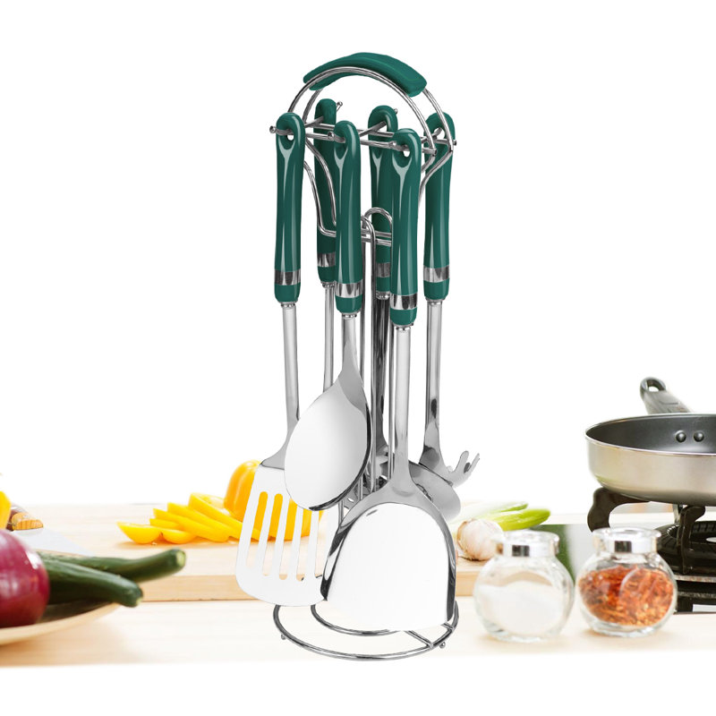 Belfry Kitchen Shela Utensil Set, Green/Silver