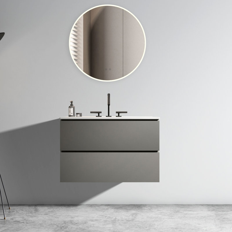 Modern Space Grey Bathroom Vanity With 24" Ceramic Sink And Functional Design Practical Layout, White/Gray, 24"