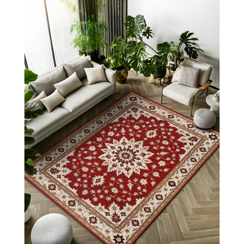Tessa Collection Digital Print Cotton-Polyester Burgundy Floral Rug, Runner 6'7" x 13'2"
