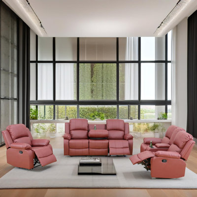 3-Piece Vegan Leather Manual Reclining Living Room Set