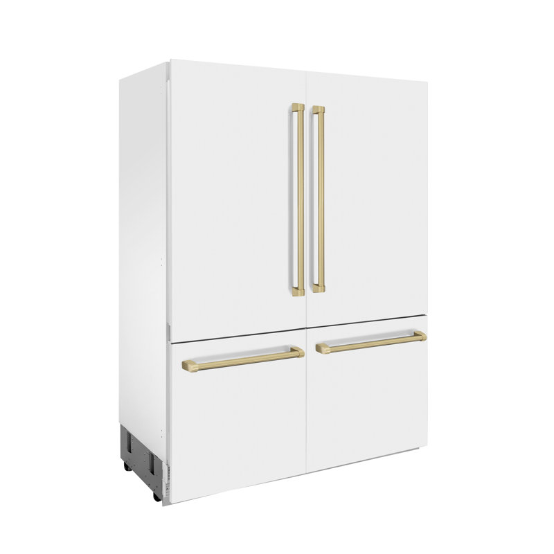 ZLINE 60" Autograph Edition 32.2 cu. ft. Built-in 4-Door French Door Refrigerator, Champagne Bronze, White Matte