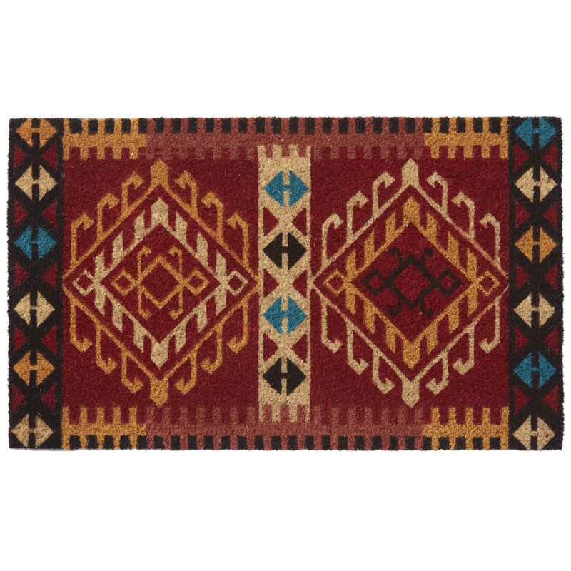 Rustic Red and Beige Coir Outdoor Doormat