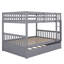 Lit superposé double en bois d'hévéa double avec lit gigogne, échelle convertible et garde-corps-105783204