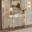 Console de 47 pouces avec miroir en demi-lune, bureau de meuble-lavabo en verre cannelé avec tiroir en cristal et table de vestibule en bois massif-768375533