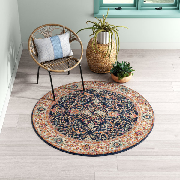 Mistana™ Christa Performance Cream/Navy/Orange Rug & Reviews | Wayfair