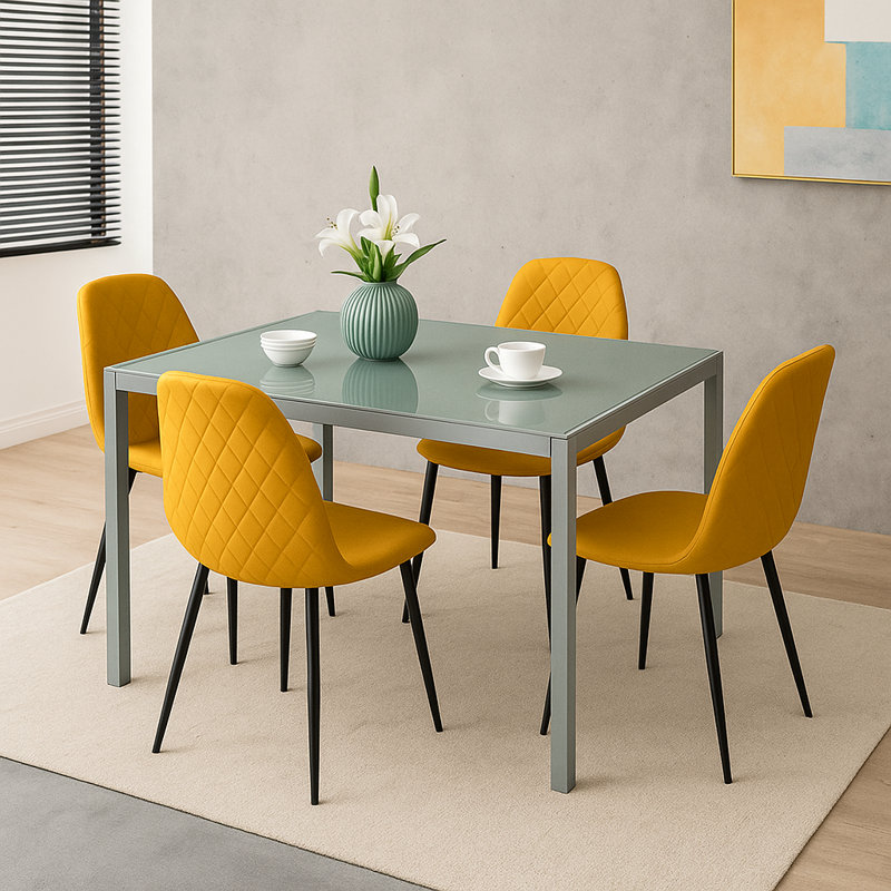 4 - Person Dining Set, 75cm H x 120cm W x 70cm D, Yellow