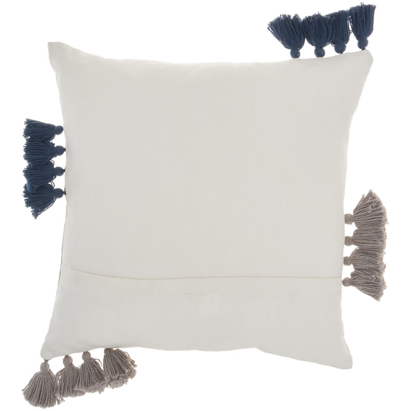 Navy and Light Gray Striped Cotton Tassel Throw Pillow Set